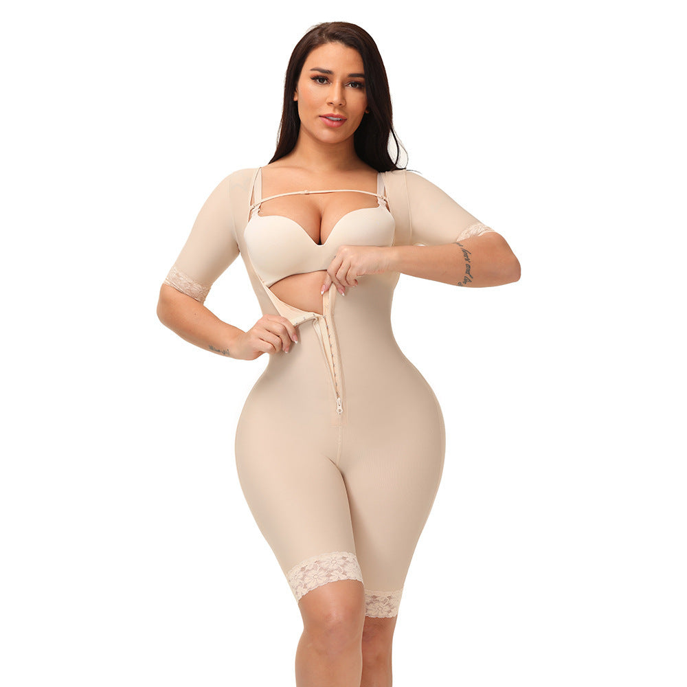 Mid Sleeve Zipper Body Shaper Bodysuit