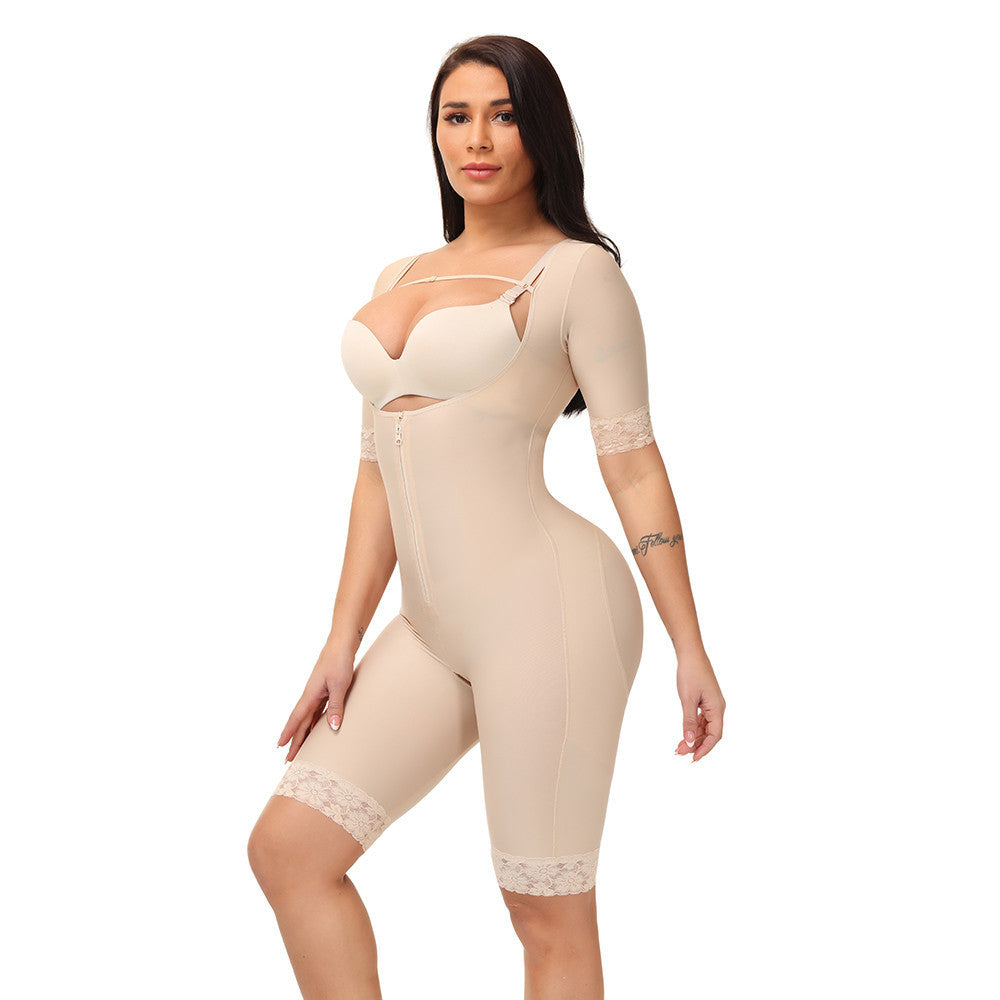 Mid Sleeve Zipper Body Shaper Bodysuit