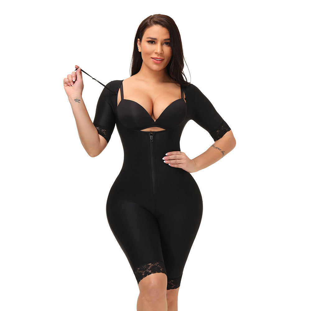 Mid Sleeve Zipper Body Shaper Bodysuit